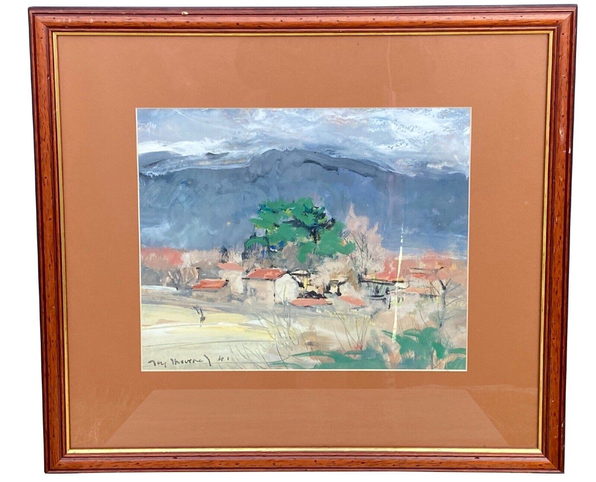 Aquarelle sur papier par Jacques Thévenet paysage du Sud 1941