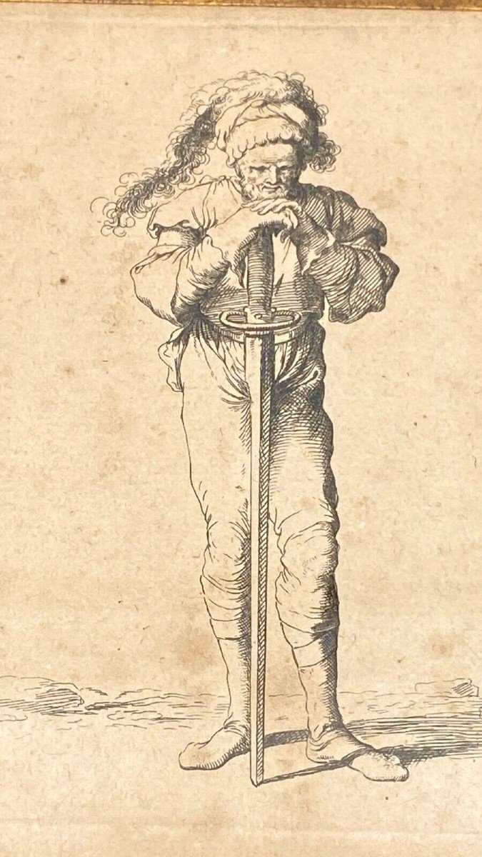 Engraving Salvator Rosa 1673 Numbered 53 Warrior Soldier Standing Sword A4465-photo-3