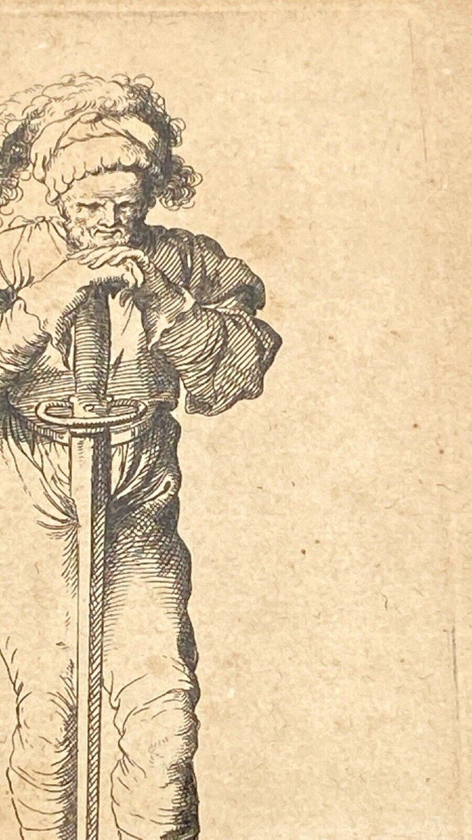 Engraving Salvator Rosa 1673 Numbered 53 Warrior Soldier Standing Sword A4465-photo-1