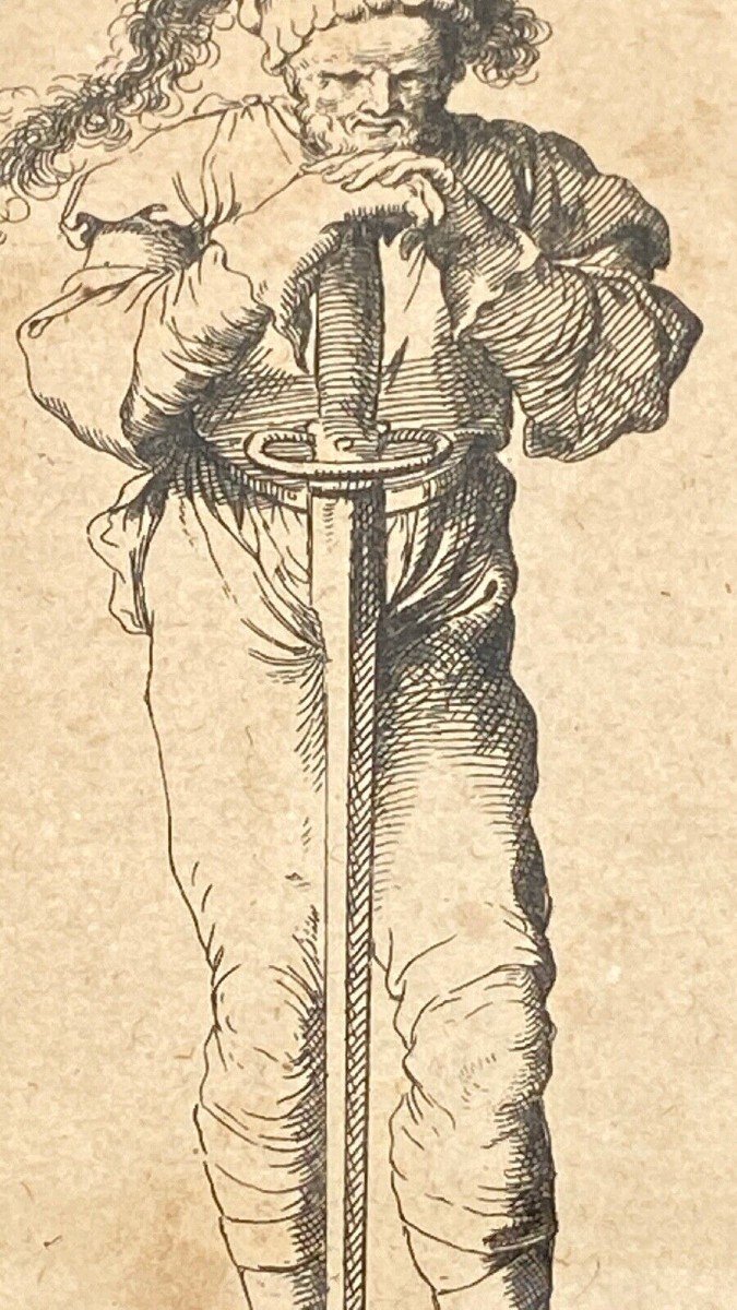 Engraving Salvator Rosa 1673 Numbered 53 Warrior Soldier Standing Sword A4465-photo-3