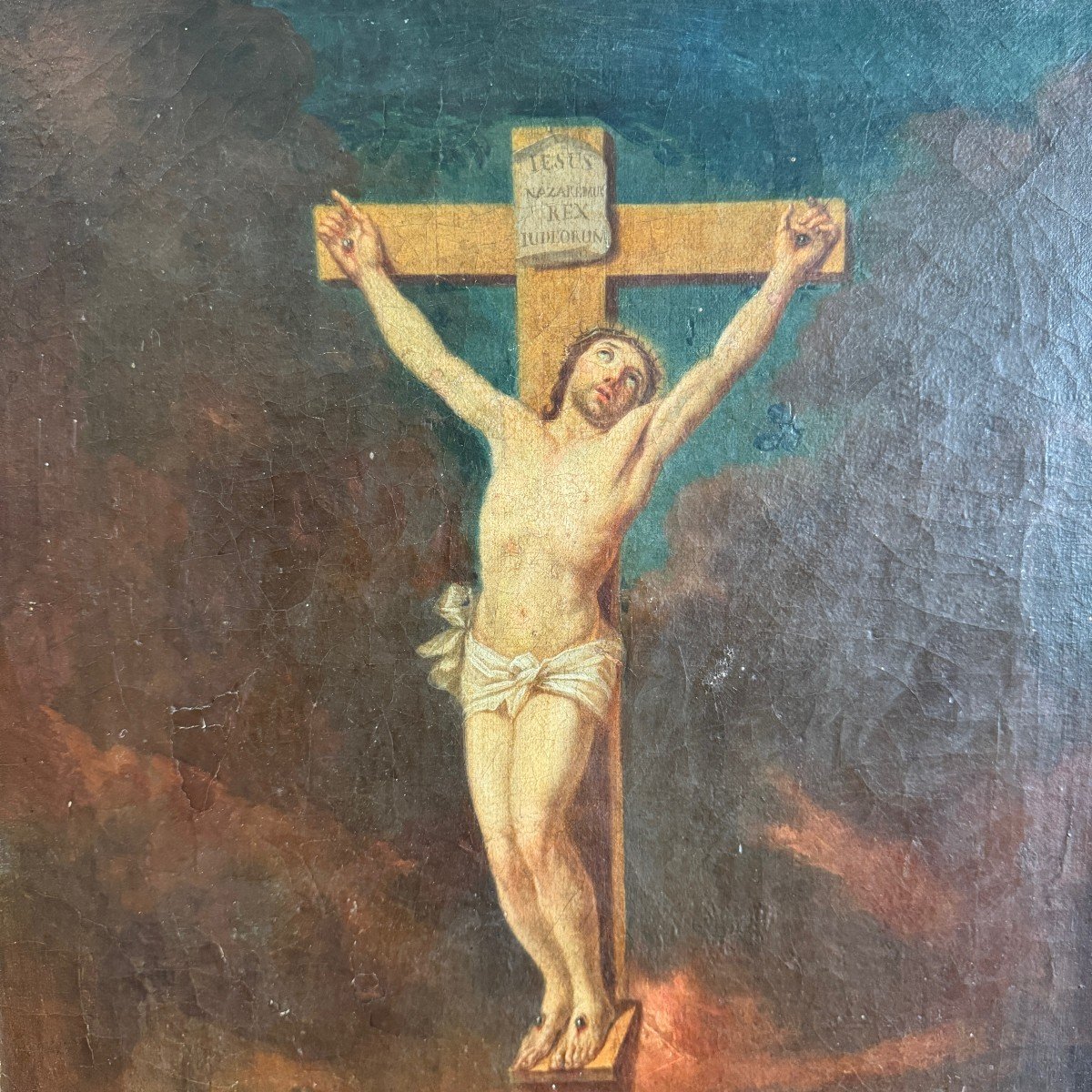 Huile sur toile Christ en croix par Marchand pour sœur Angélique 1791-photo-5