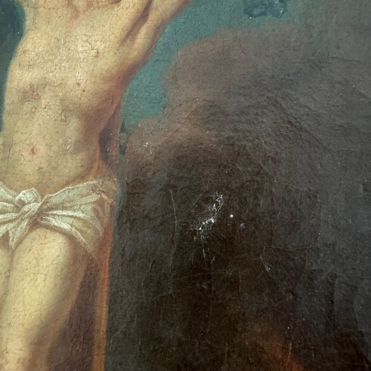 Huile sur toile Christ en croix par Marchand pour sœur Angélique 1791-photo-7