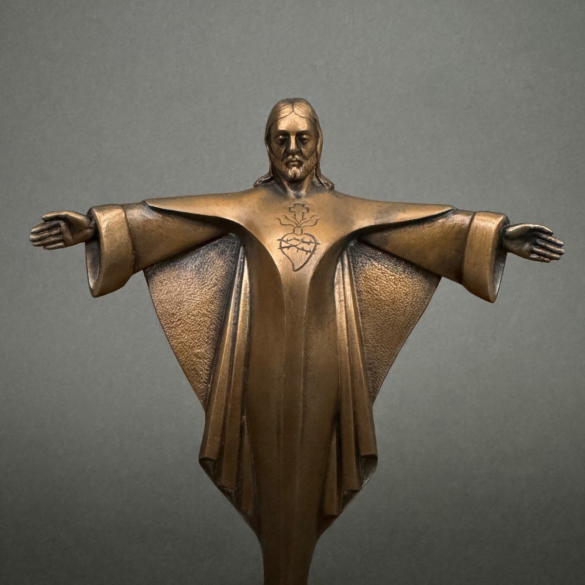 Christ In Bronze 1930 By J. Dorlia Chocolate Patina-photo-2