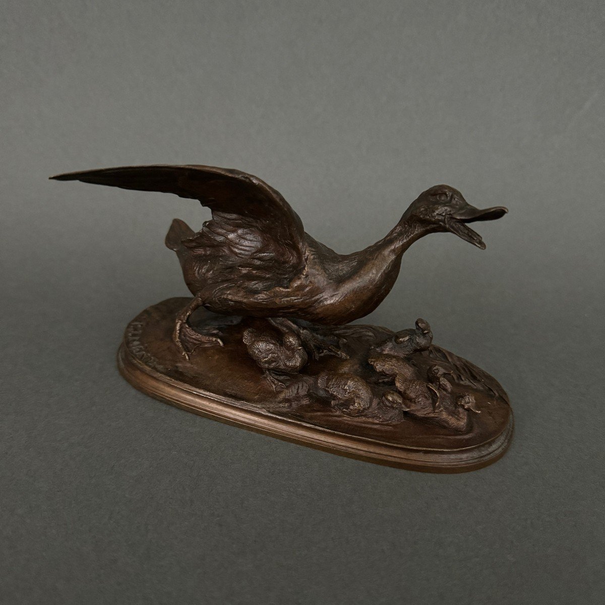 Bronze Sculpture By Pierre-jules Mêne Family Of Ducks Brown Patina-photo-2