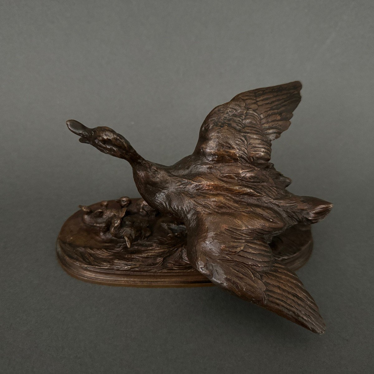 Bronze Sculpture By Pierre-jules Mêne Family Of Ducks Brown Patina-photo-3