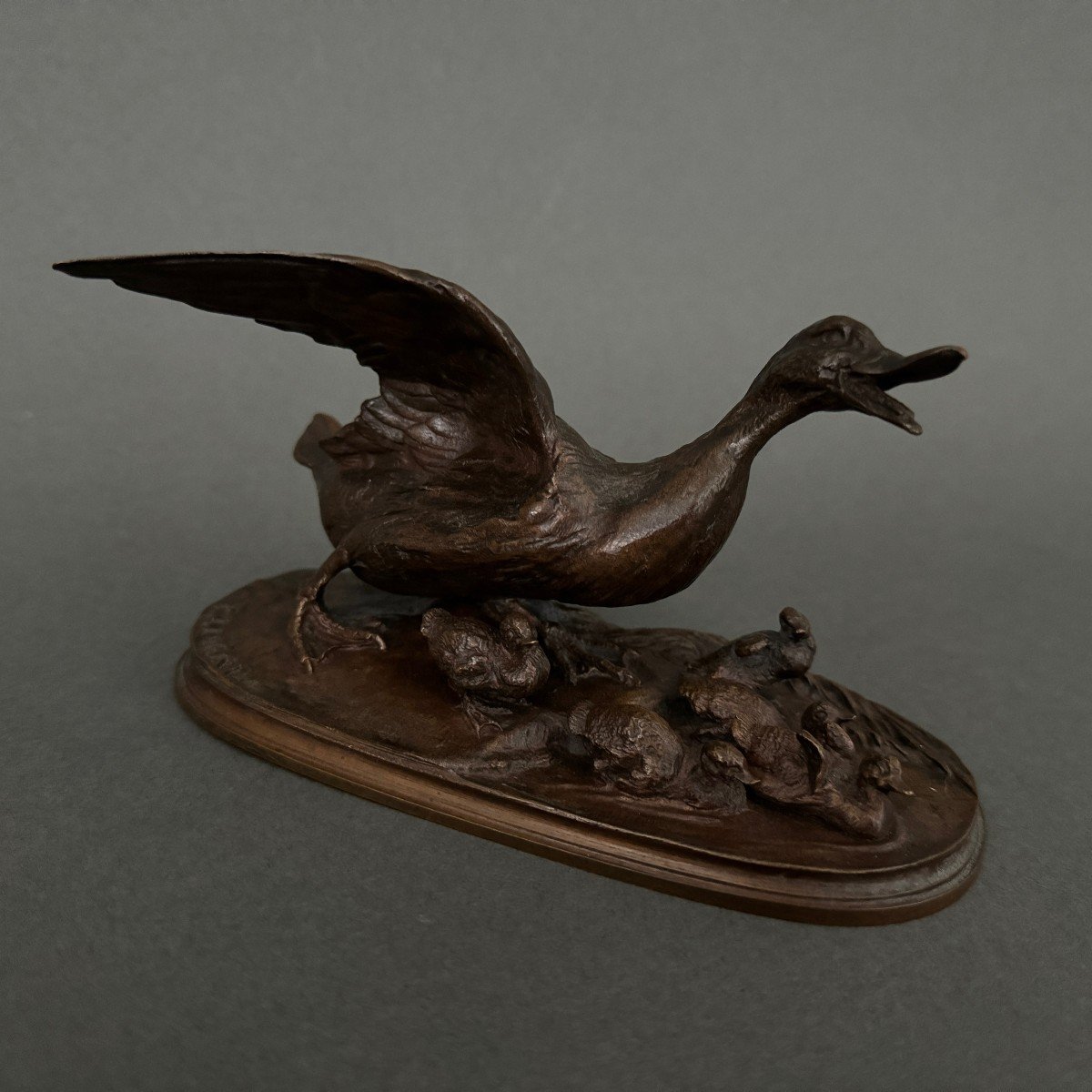 Bronze Sculpture By Pierre-jules Mêne Family Of Ducks Brown Patina-photo-4