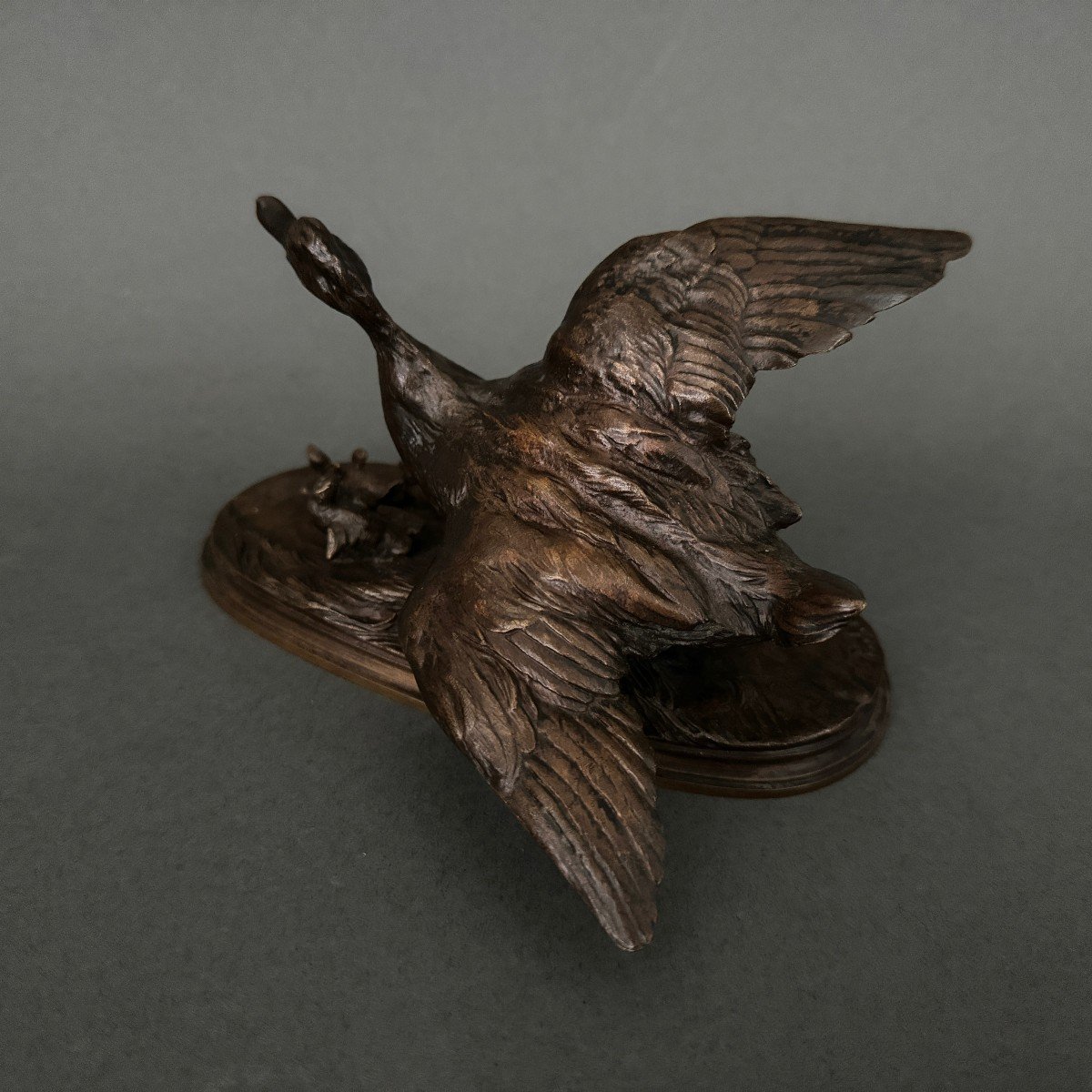 Bronze Sculpture By Pierre-jules Mêne Family Of Ducks Brown Patina-photo-2