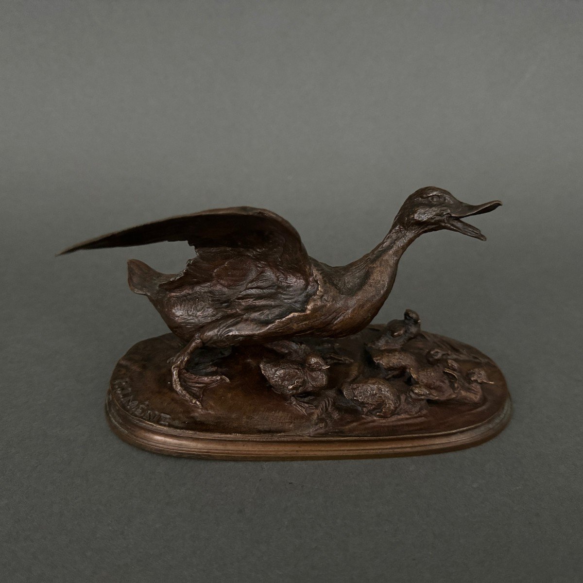 Bronze Sculpture By Pierre-jules Mêne Family Of Ducks Brown Patina