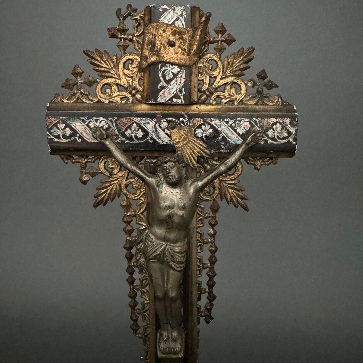 Crucifix Napoleon III Louis XIV Cross In Carved Wood And Bronze-photo-3