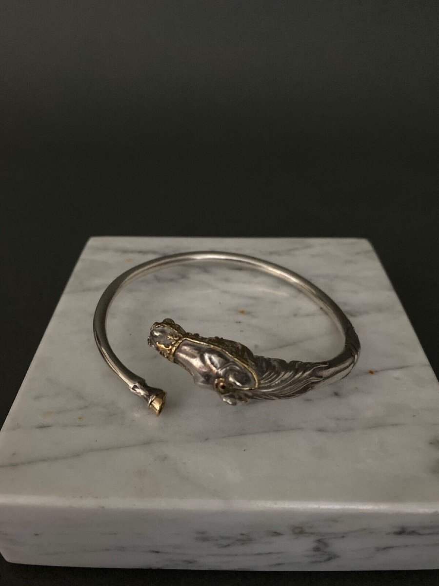 Arthus Bertrand Horse Head Solid Silver And Gold Bracelet-photo-4