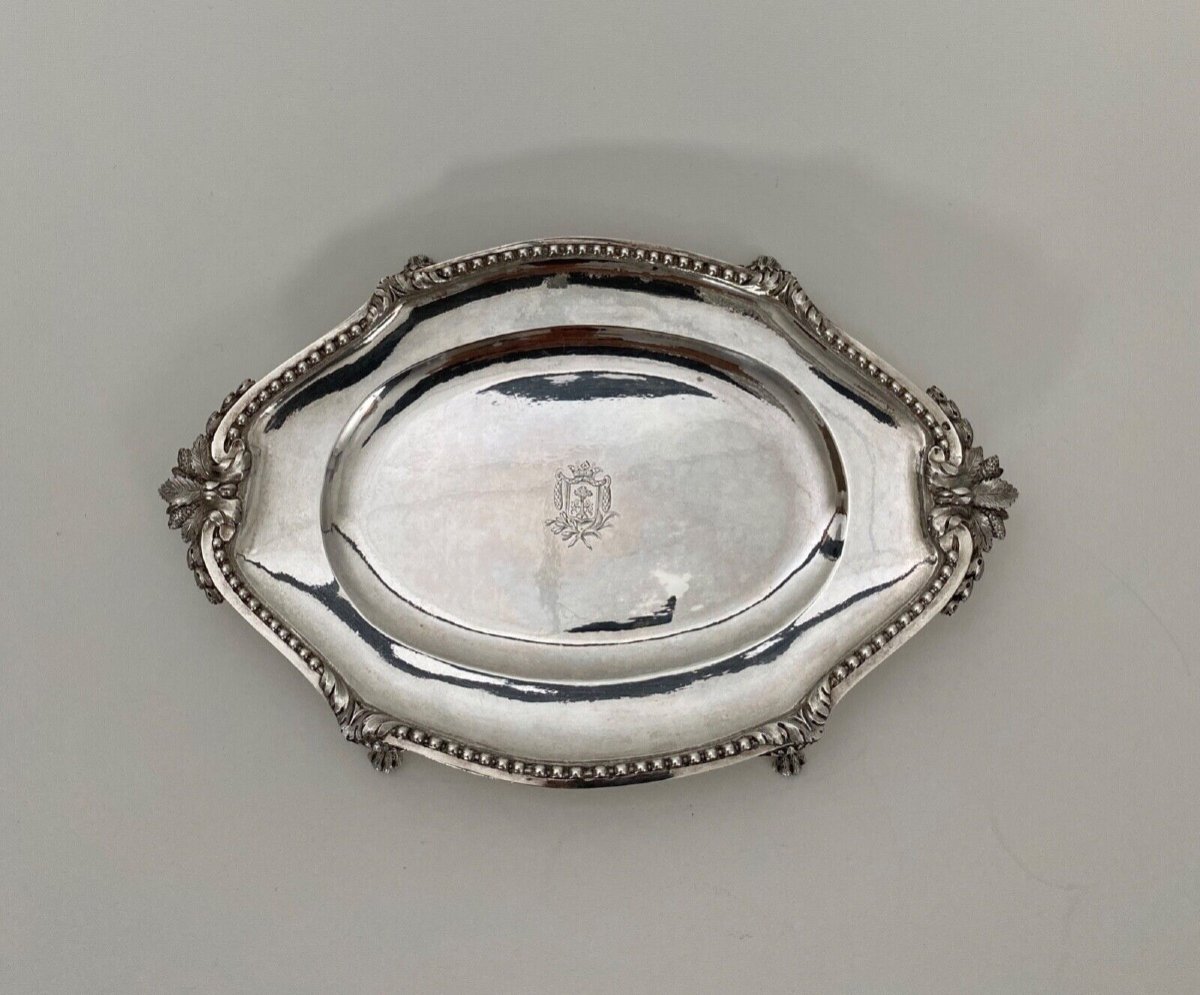 18th Century Silver Tray With Pearls, Farmers General Coat Of Arms, 317 Grams-photo-2