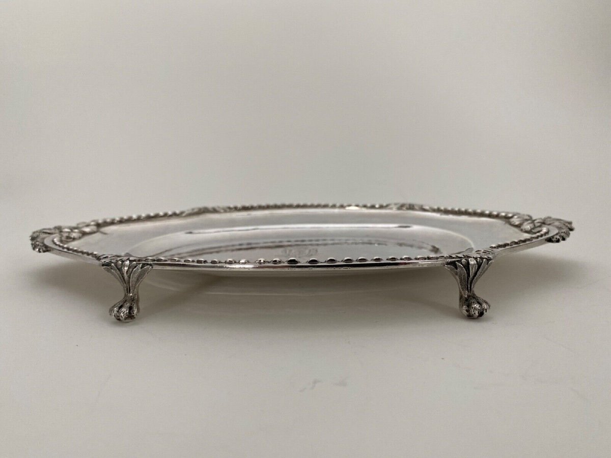 18th Century Silver Tray With Pearls, Farmers General Coat Of Arms, 317 Grams-photo-3