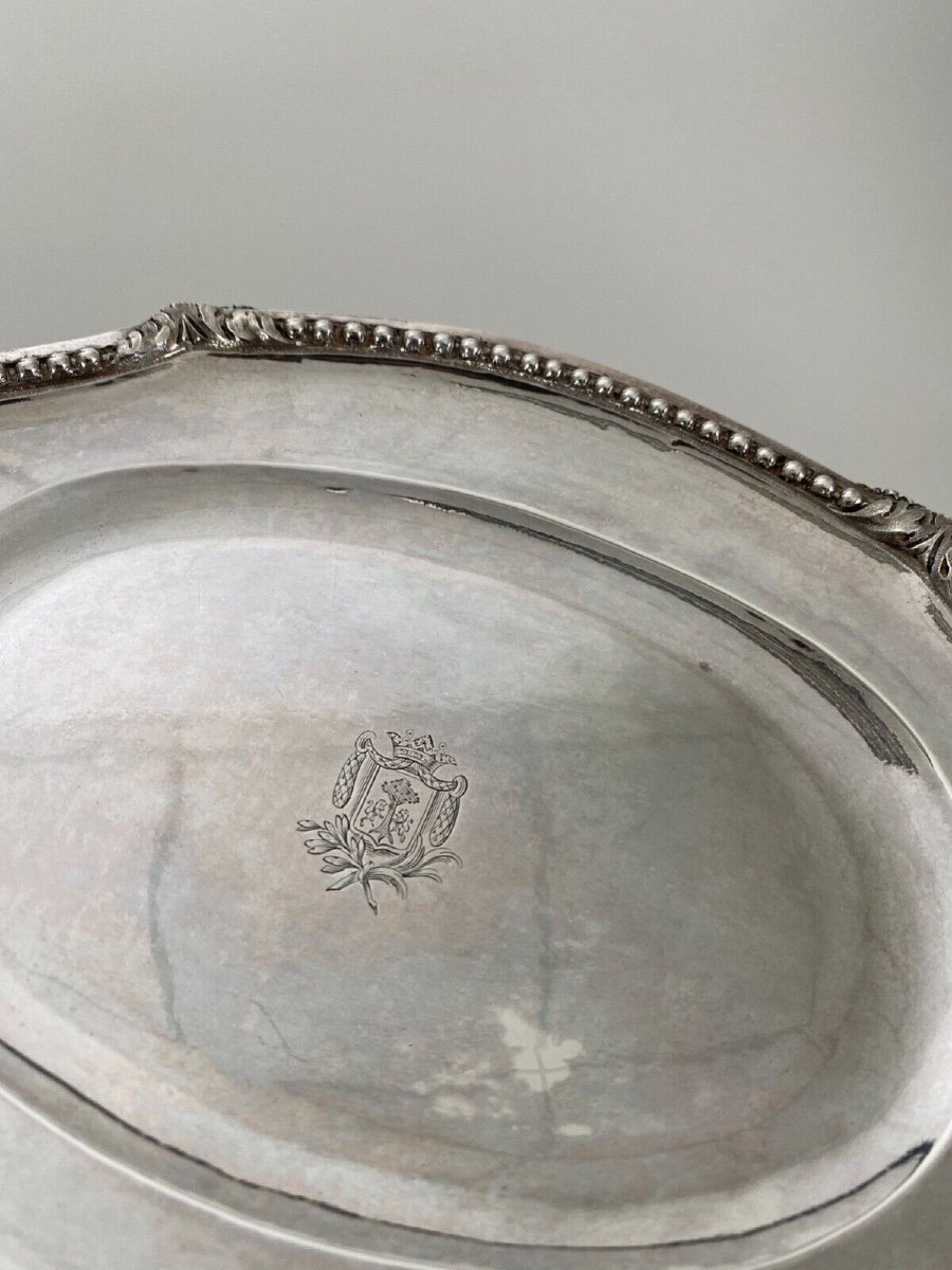 18th Century Silver Tray With Pearls, Farmers General Coat Of Arms, 317 Grams-photo-4