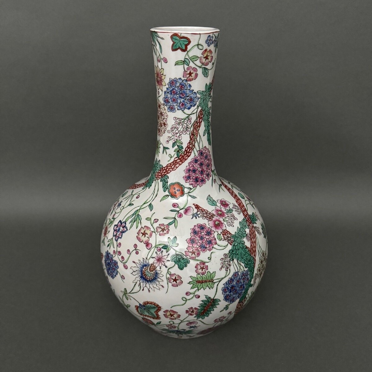 European Vase In The Chinese Style, Plant Decoration, Gourd Shape, Early 20th Century-photo-2