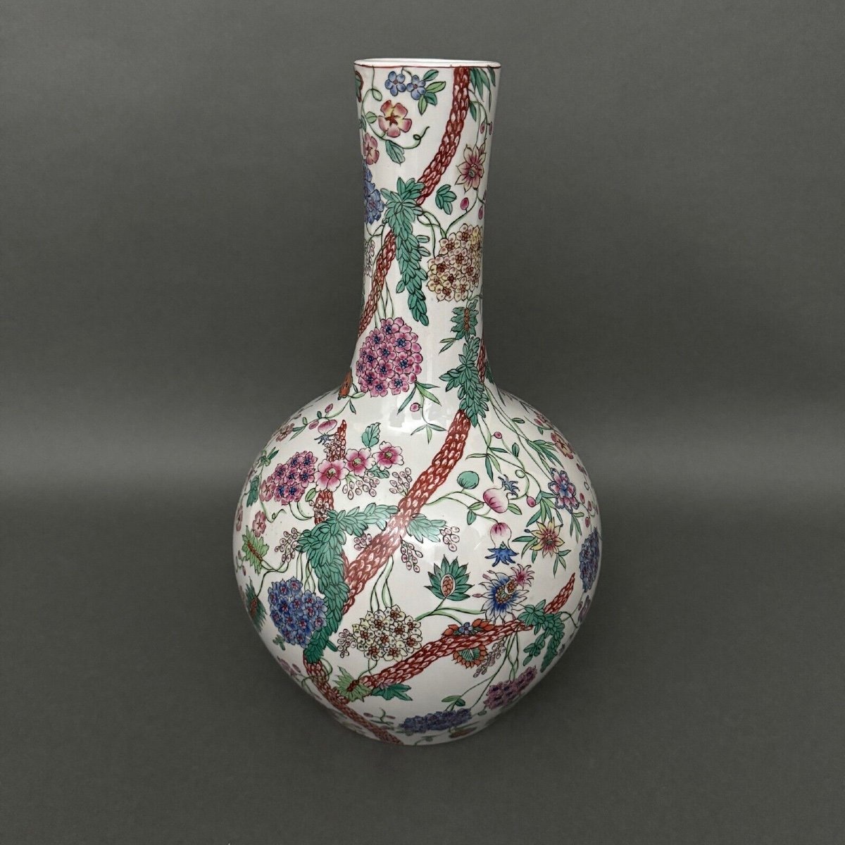 European Vase In The Chinese Style, Plant Decoration, Gourd Shape, Early 20th Century-photo-3