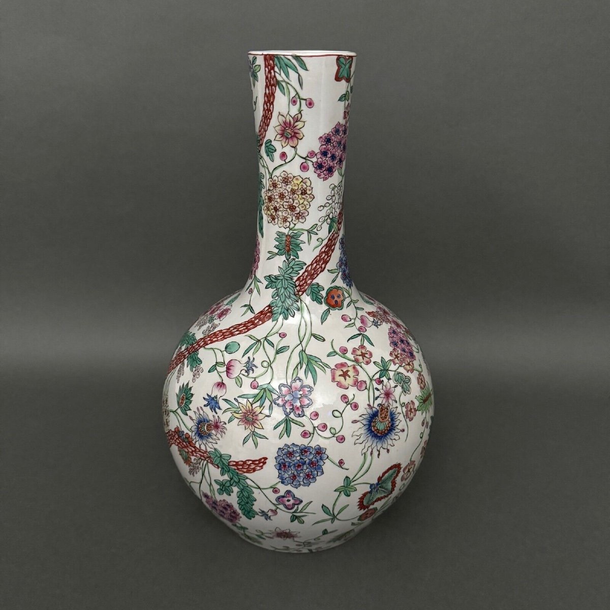 European Vase In The Chinese Style, Plant Decoration, Gourd Shape, Early 20th Century-photo-4