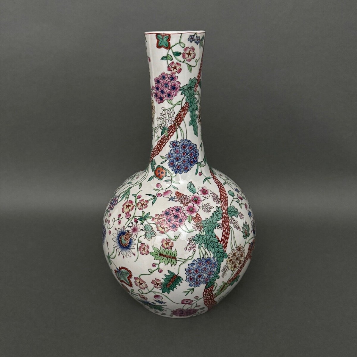 European Vase In The Chinese Style, Plant Decoration, Gourd Shape, Early 20th Century-photo-1