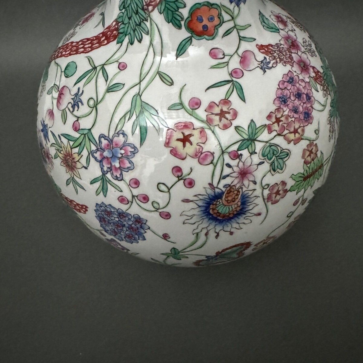 European Vase In The Chinese Style, Plant Decoration, Gourd Shape, Early 20th Century-photo-3