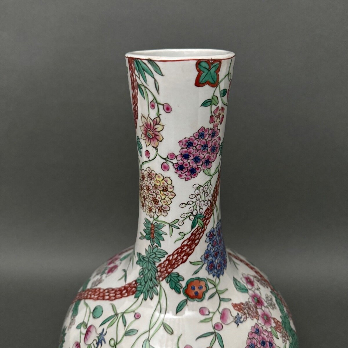 European Vase In The Chinese Style, Plant Decoration, Gourd Shape, Early 20th Century-photo-4