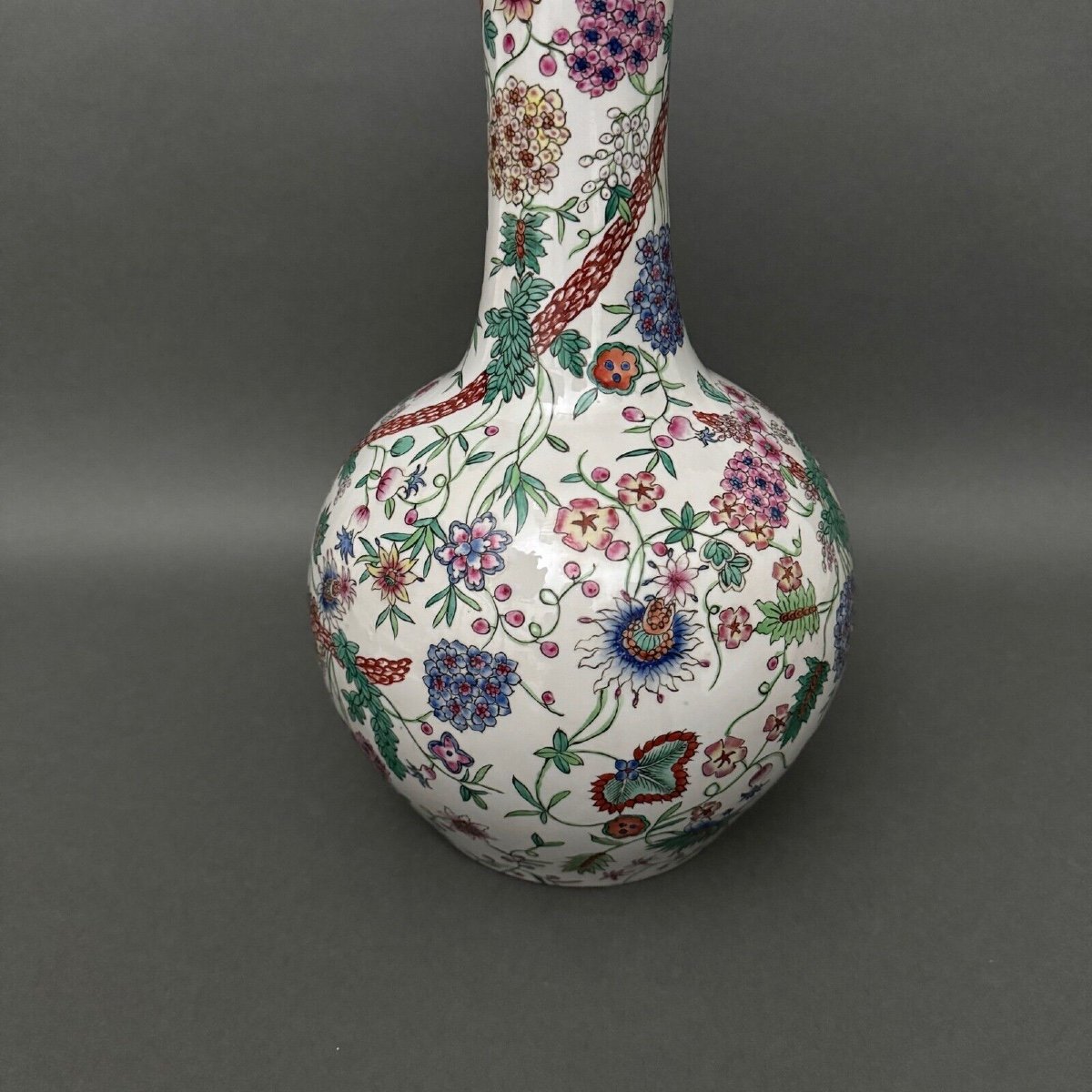 European Vase In The Chinese Style, Plant Decoration, Gourd Shape, Early 20th Century-photo-5