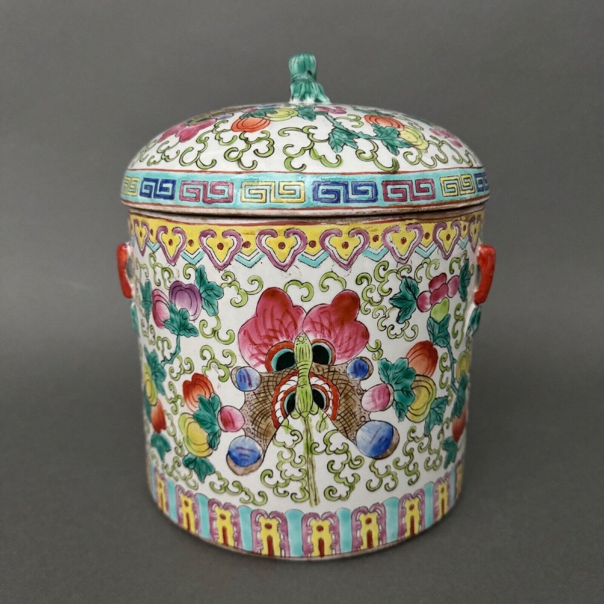 Covered Porcelain Pot China Decorated With Butterflies 19th Century-photo-2