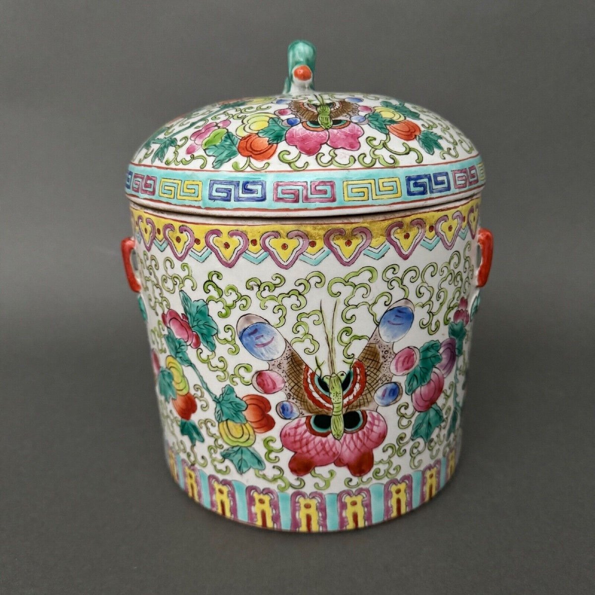 Covered Porcelain Pot China Decorated With Butterflies 19th Century-photo-4