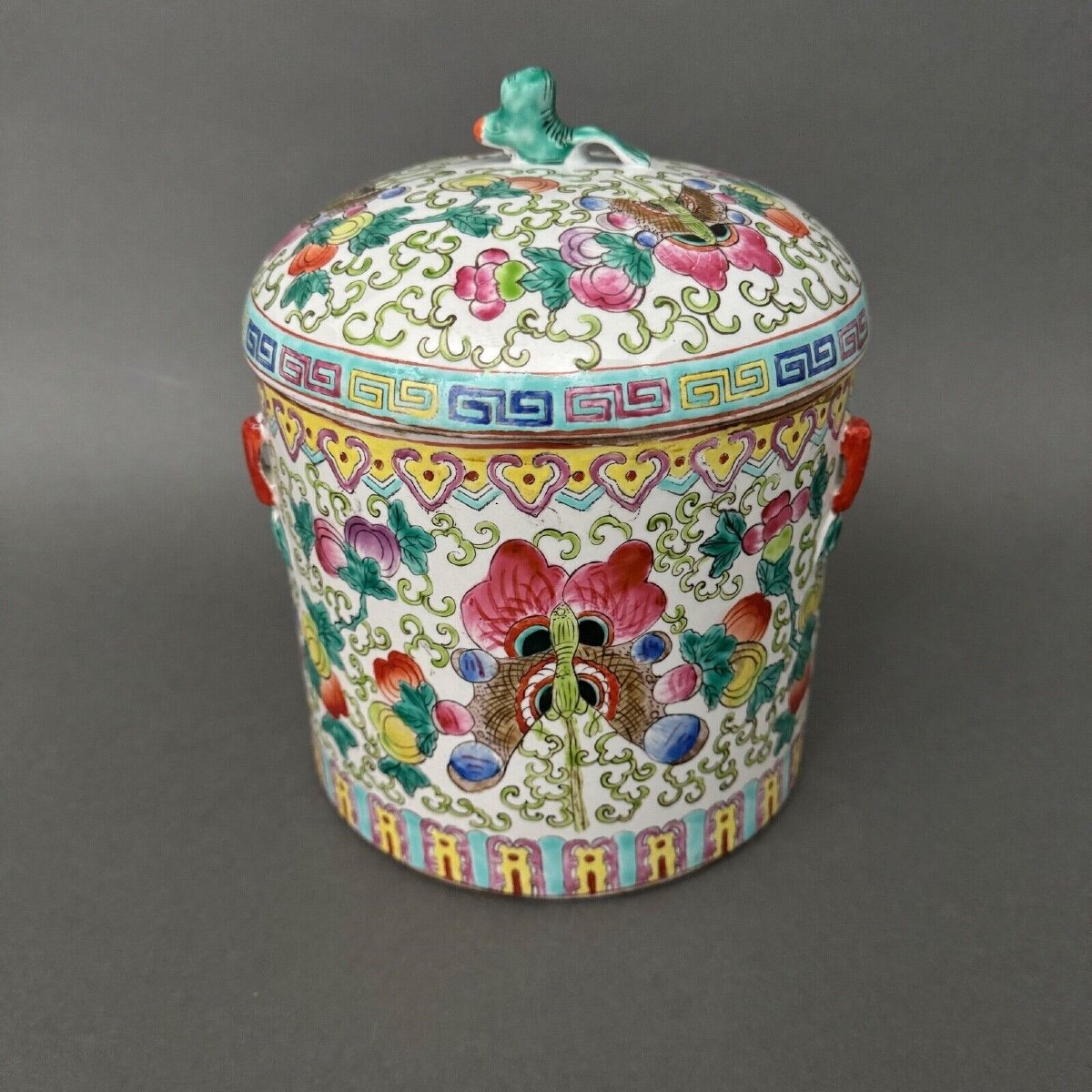 Covered Porcelain Pot China Decorated With Butterflies 19th Century-photo-3