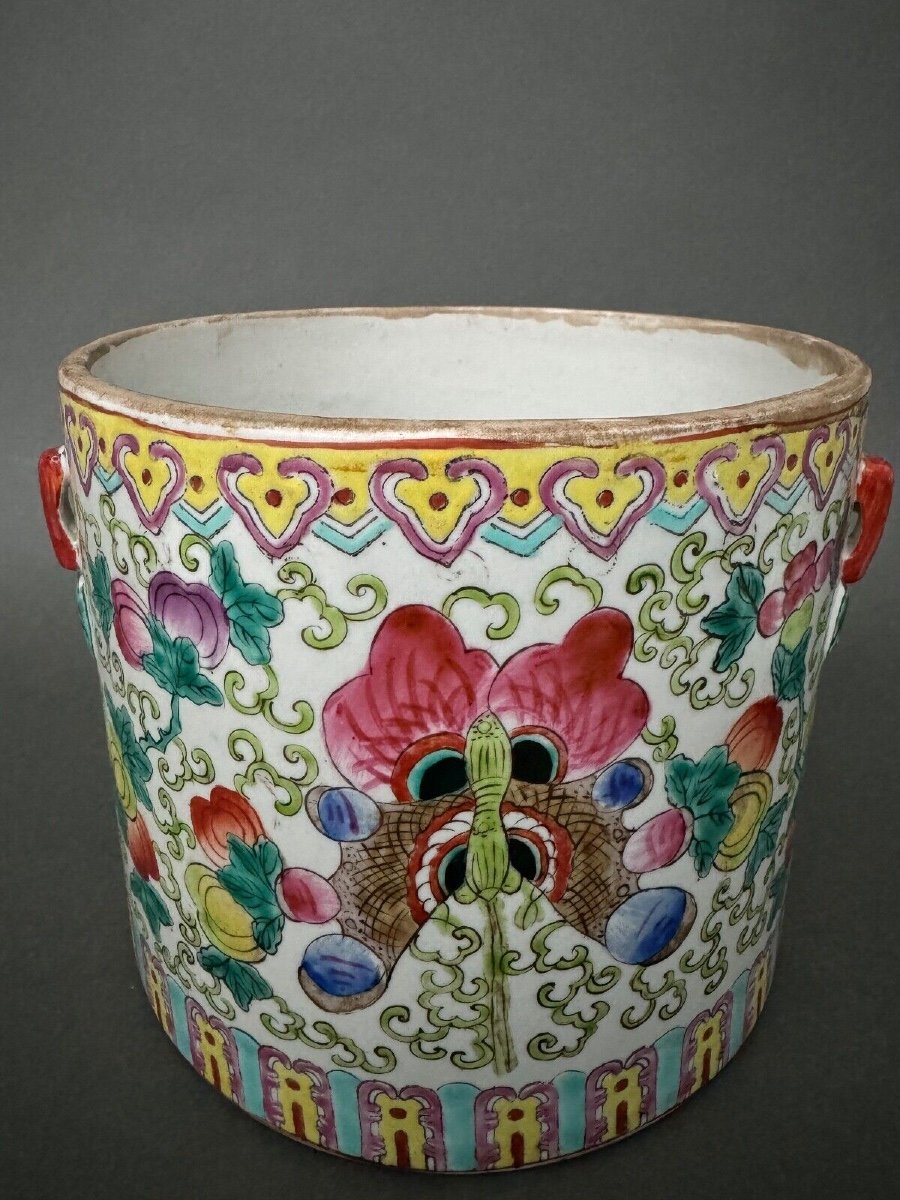 Covered Porcelain Pot China Decorated With Butterflies 19th Century-photo-4