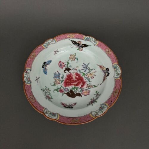 China Plate With 19th Century Signature Decorated With Butterflies And Vegetation-photo-2