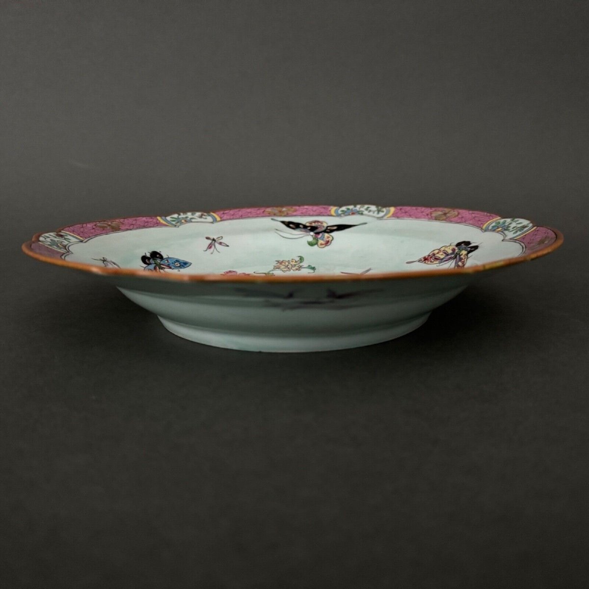 China Plate With 19th Century Signature Decorated With Butterflies And Vegetation-photo-4