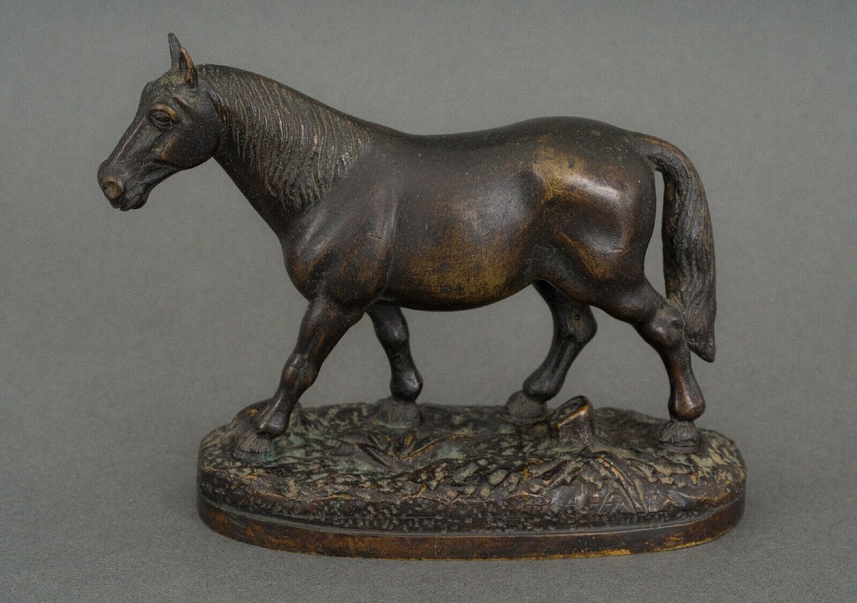 19th Century Bronze Draft Horse With Dark Brown Patina-photo-2