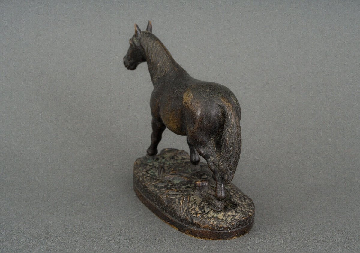 19th Century Bronze Draft Horse With Dark Brown Patina-photo-4