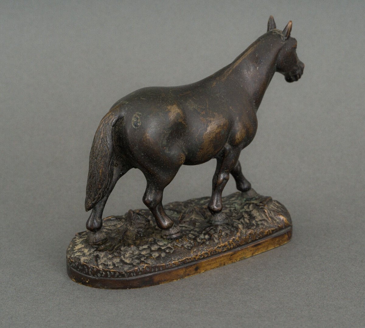 19th Century Bronze Draft Horse With Dark Brown Patina-photo-2