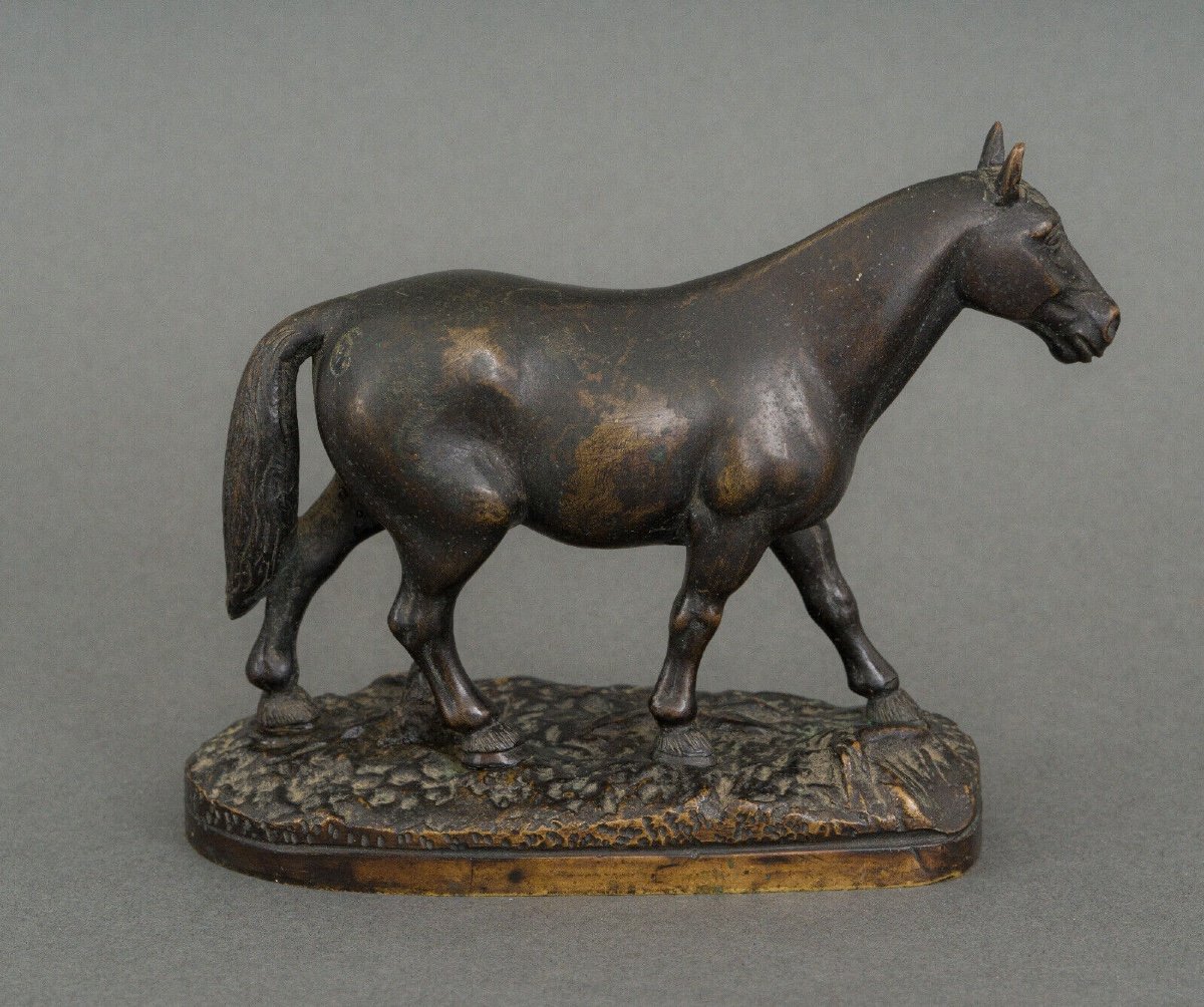 19th Century Bronze Draft Horse With Dark Brown Patina-photo-3