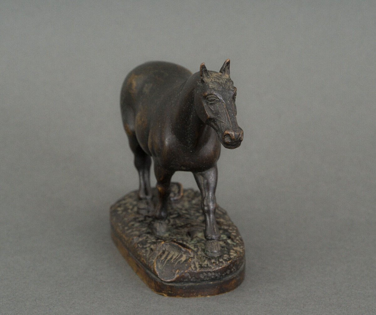 19th Century Bronze Draft Horse With Dark Brown Patina-photo-4