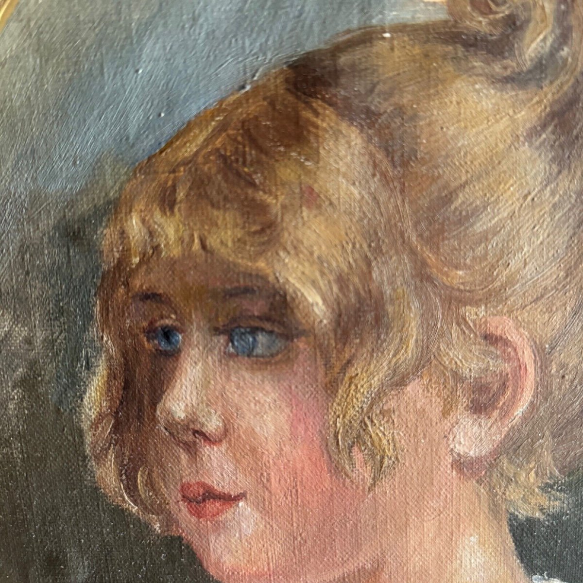 Oil On Cardboard Portrait Of A Young Girl With Blond Hair, Early 20th Century-photo-1