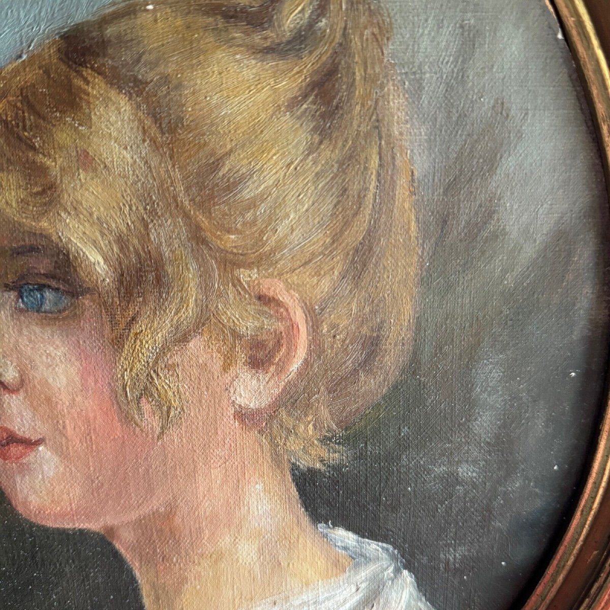 Oil On Cardboard Portrait Of A Young Girl With Blond Hair, Early 20th Century-photo-2