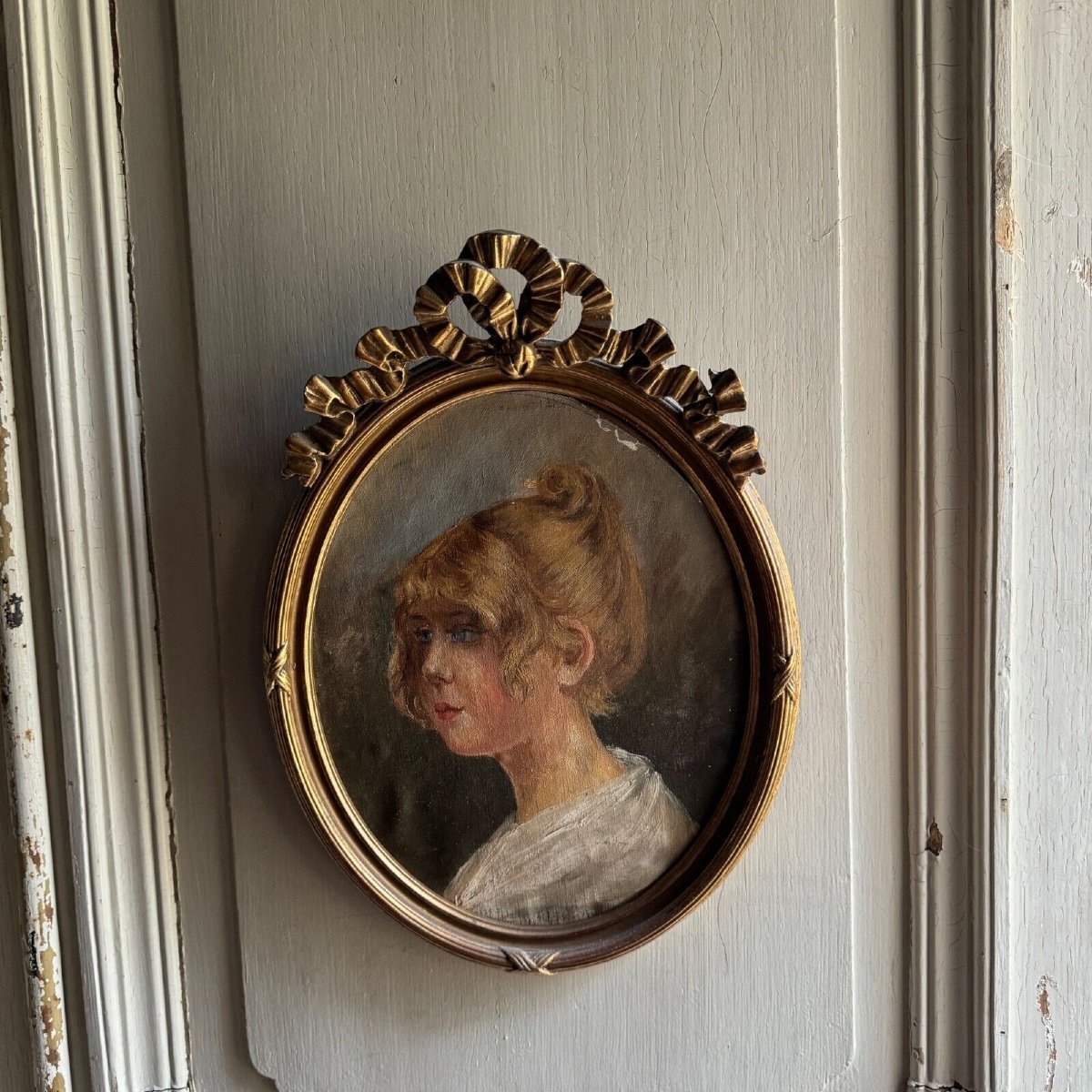 Oil On Cardboard Portrait Of A Young Girl With Blond Hair, Early 20th Century