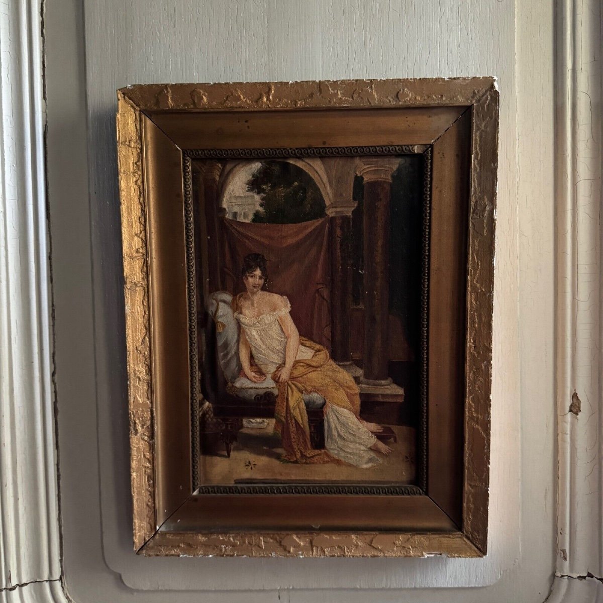 Huile sur carton portrait représentant Madame Recamier fin XIXe