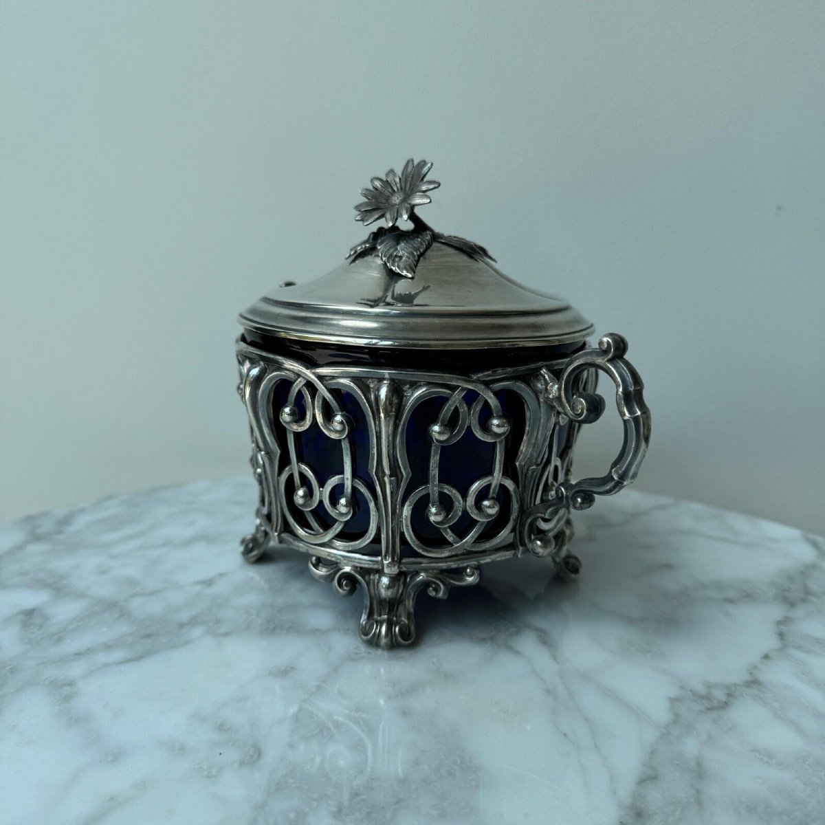 Solid Silver Sugar Bowl, Minerva Hallmark, Late 19th Century-photo-3