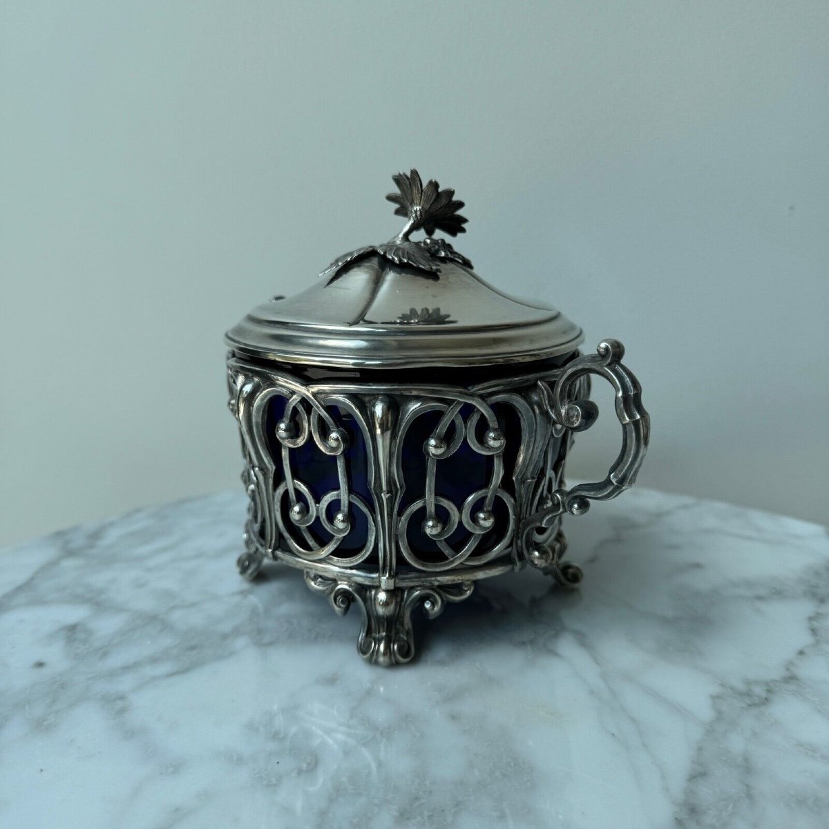 Solid Silver Sugar Bowl, Minerva Hallmark, Late 19th Century-photo-4