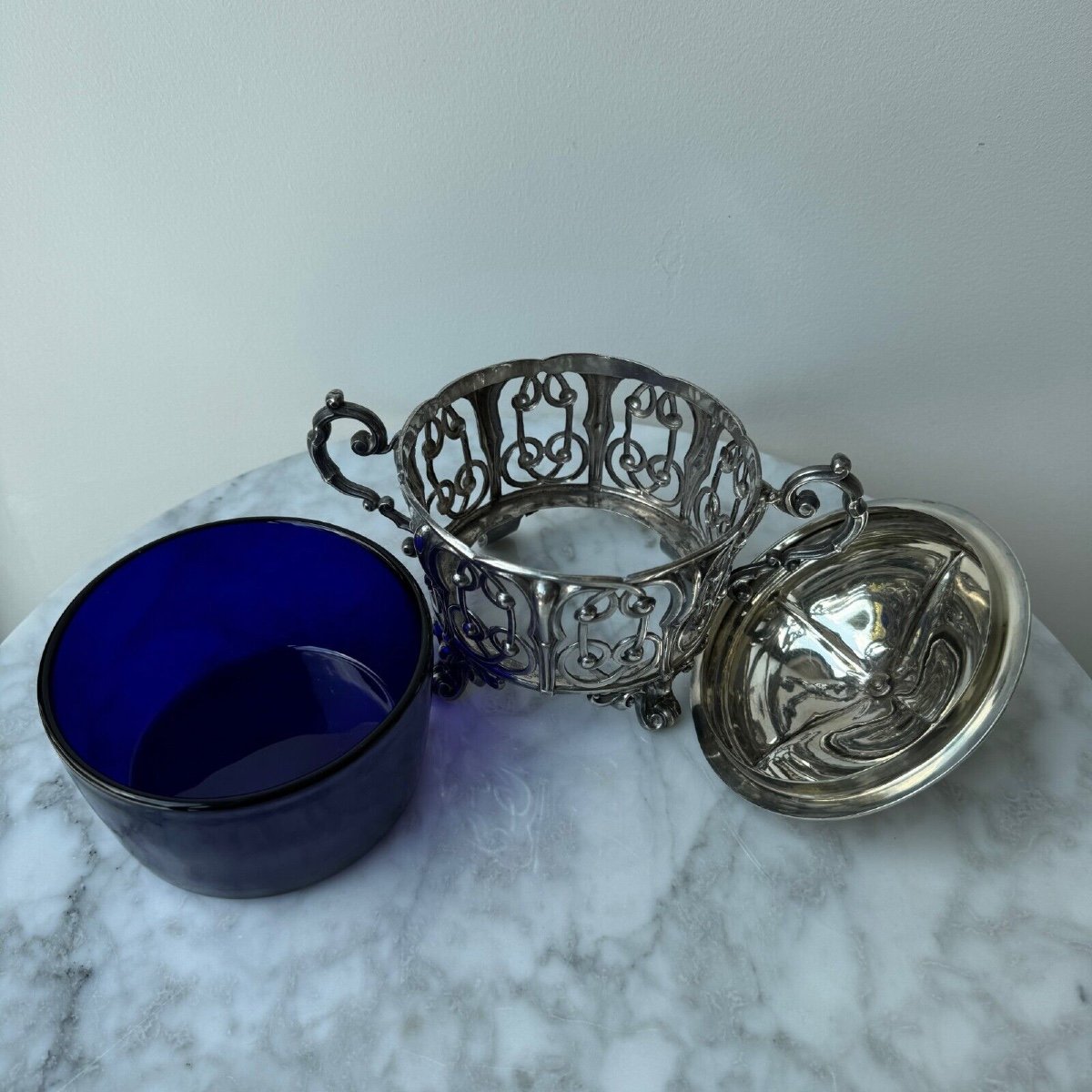 Solid Silver Sugar Bowl, Minerva Hallmark, Late 19th Century-photo-5