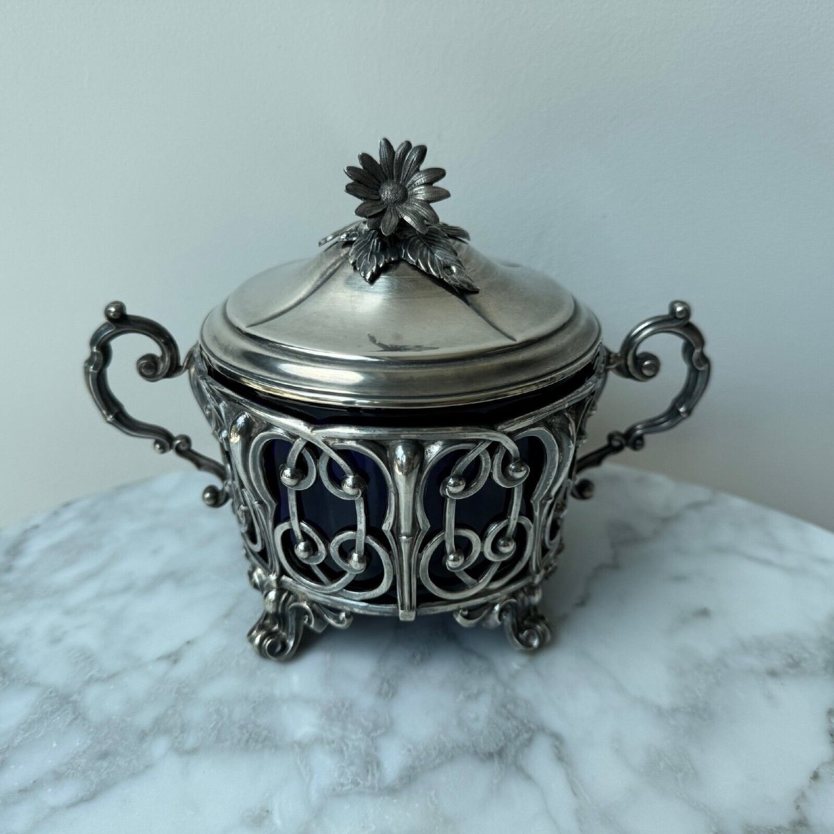 Solid Silver Sugar Bowl, Minerva Hallmark, Late 19th Century