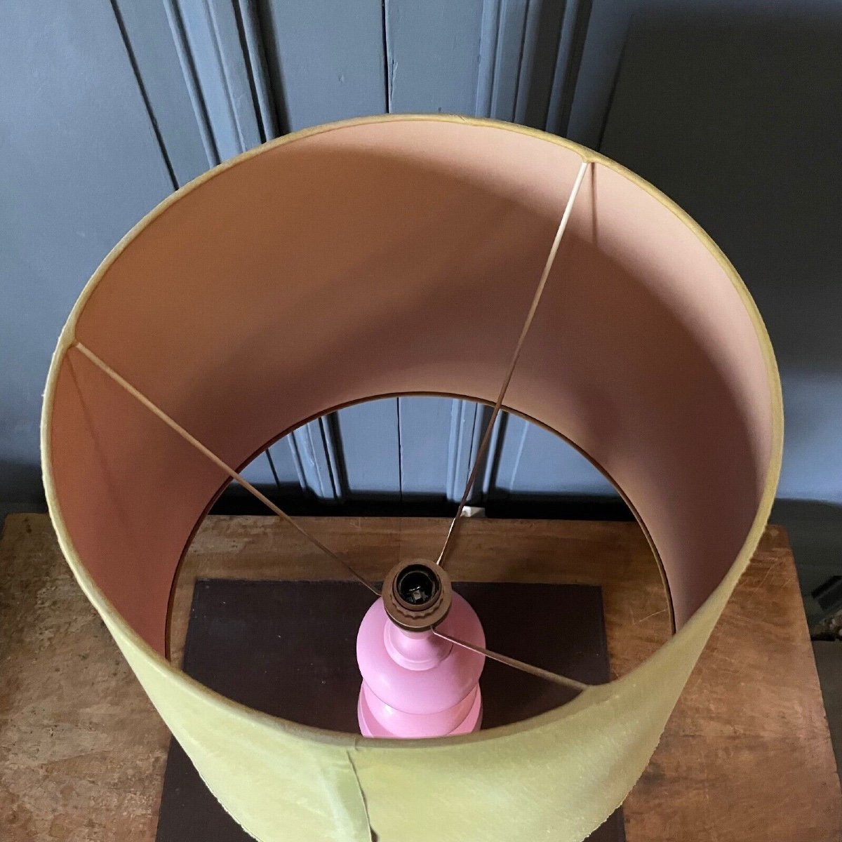 Paire de lampes rose et verte 1970 abat-jour d'origine design français-photo-5