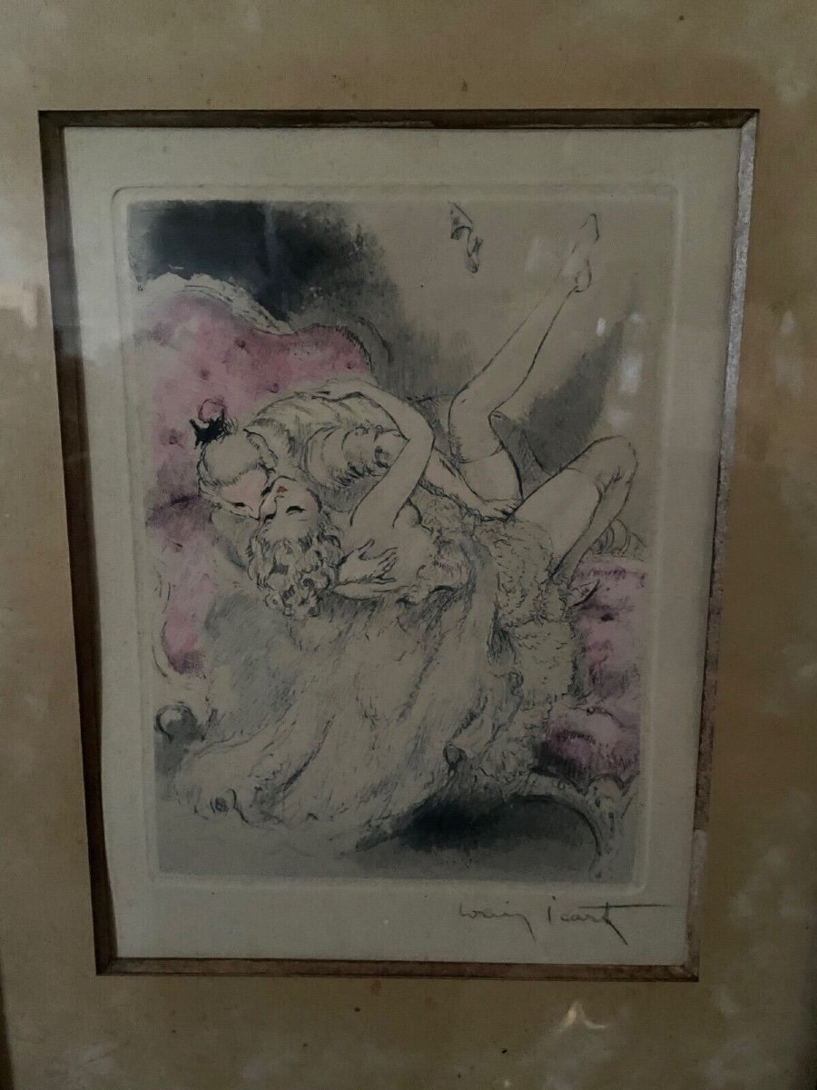 Lithograph By Louis Icart Representing An Erotic Couple 20th Century-photo-2