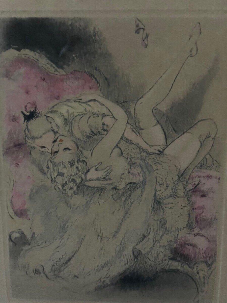 Lithograph By Louis Icart Representing An Erotic Couple 20th Century-photo-4