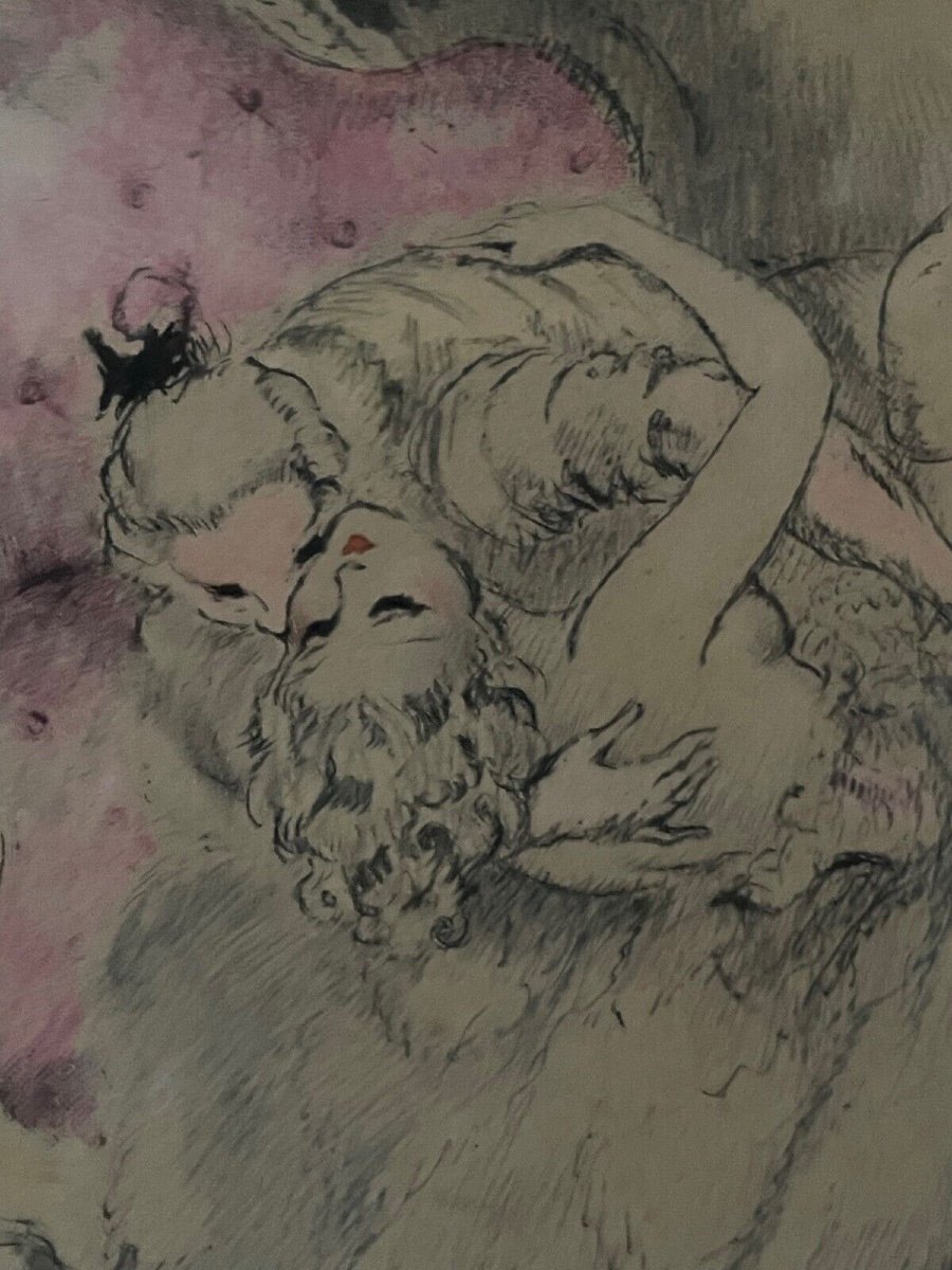 Lithograph By Louis Icart Representing An Erotic Couple 20th Century-photo-4