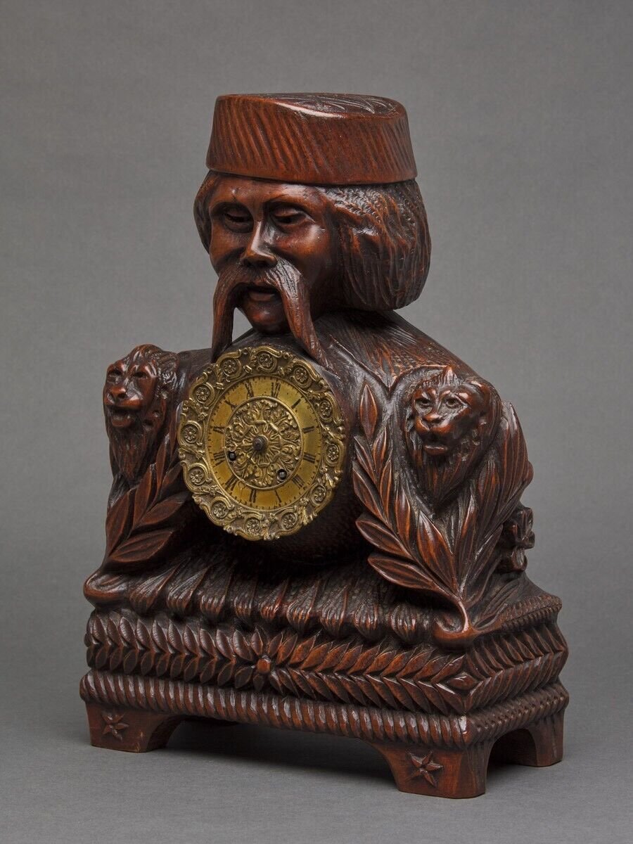 Richly Ornamented Carved Wooden Clock 19th Century Chinese Sage-photo-3