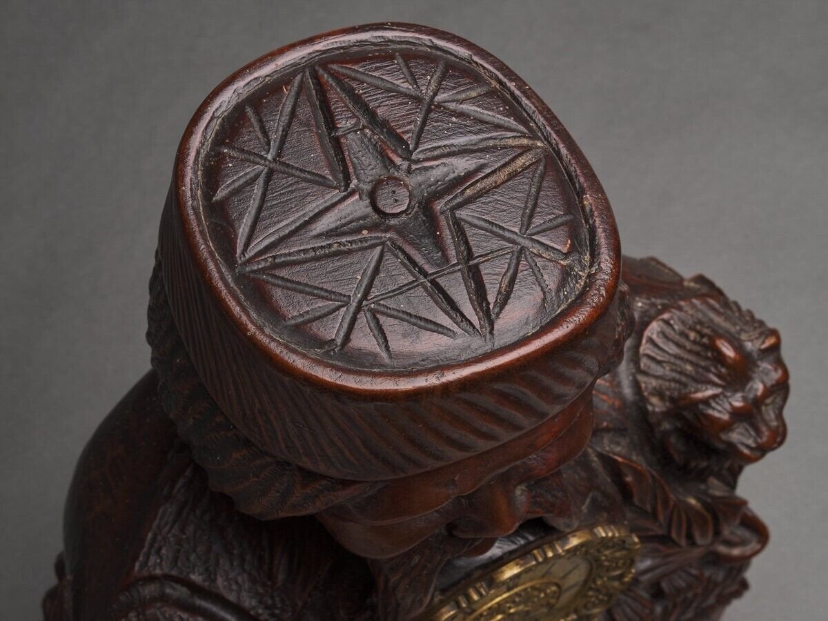 Richly Ornamented Carved Wooden Clock 19th Century Chinese Sage-photo-6