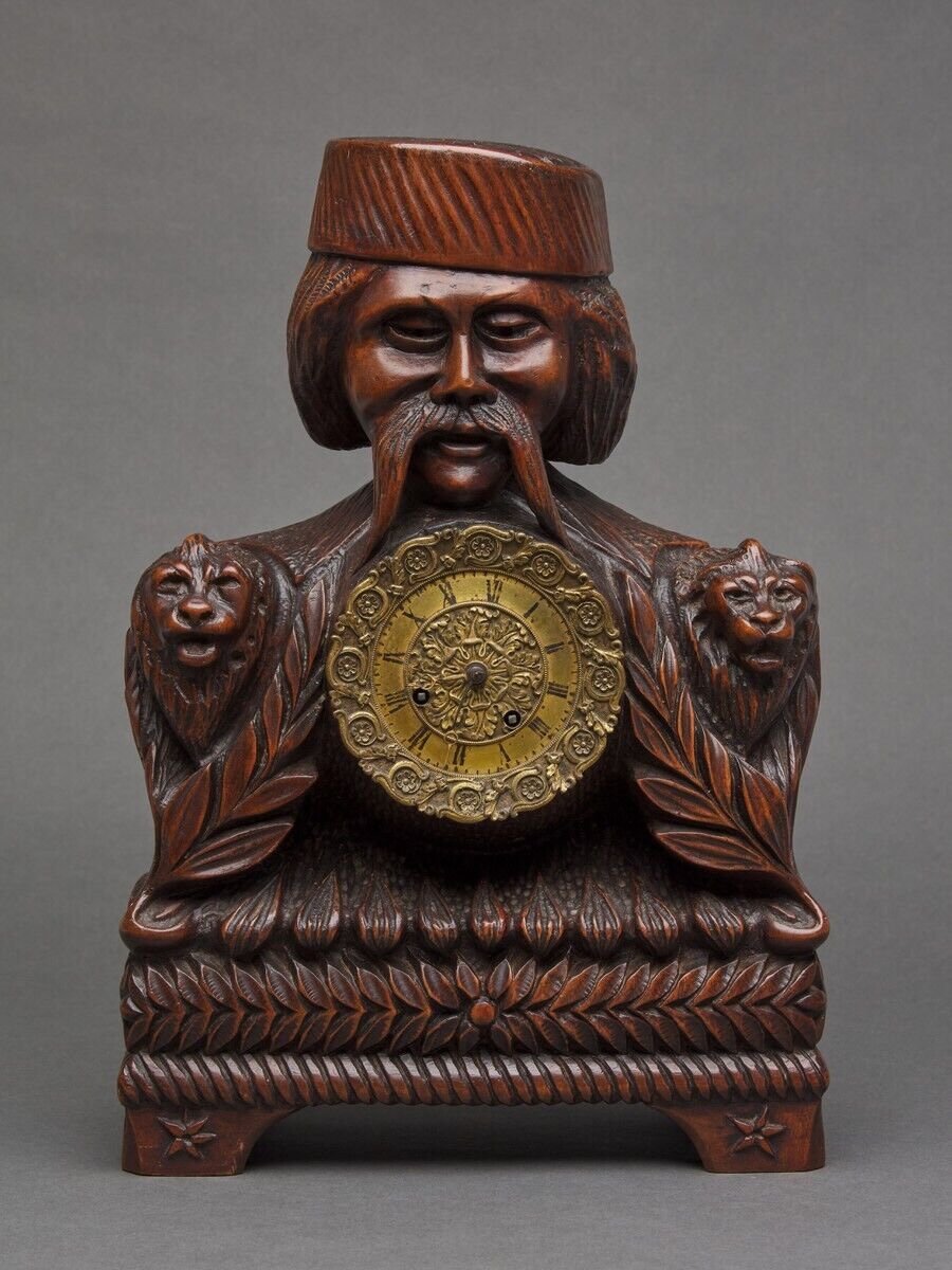 Richly Ornamented Carved Wooden Clock 19th Century Chinese Sage